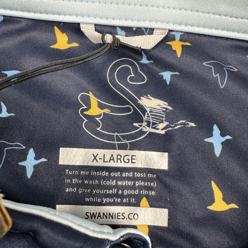 Swannies Golf Corbin Performance Polo Midnight Navy Geese Print Mens XL NEW - Picture 3 of 9